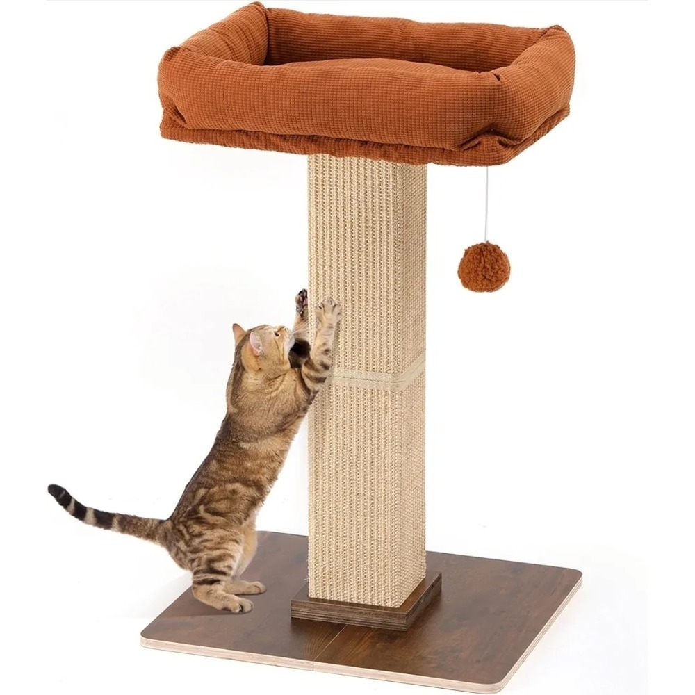 Cat Scratching Post 28"- Cat Scratcher with Large Plush Perch - Sisal & Carpet